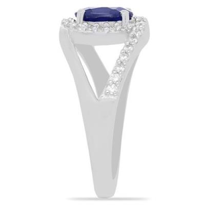 BUY REAL AUSTRALIAN BLUE SAPPHIRE GEMSTONE HALO UNIQUE RING IN STERLING SILVER